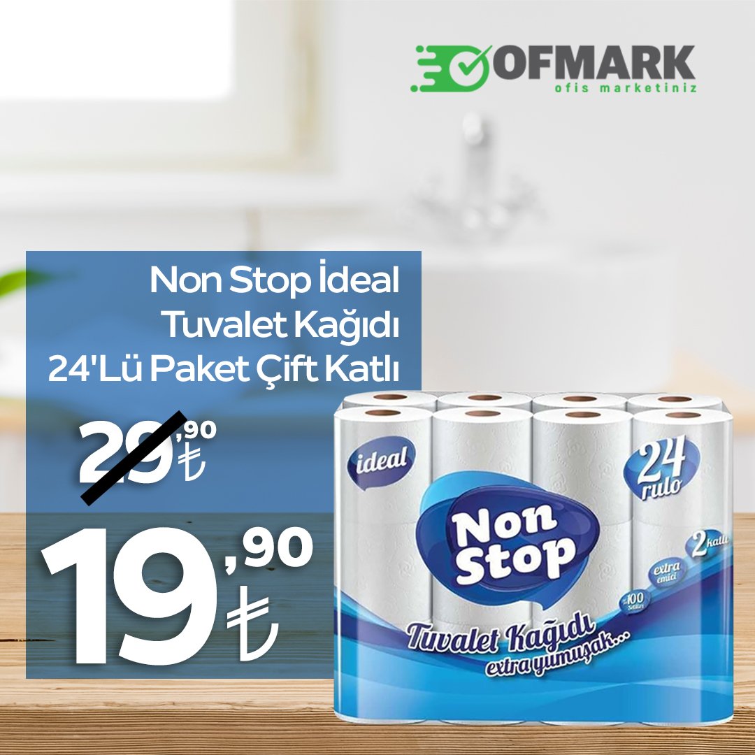 Her ofisin ihtiyacı Non Stop İdeal Tuvalet Kağıdı 24'lü Paket (Çift Katlı) 29,90 TL yerine 19,90 TL. Tıkla, satın al, bir gün sonra ofisine gelsin.

bit.ly/30i8t59

#ofmark #ofis #ofisihtiyaçları #ofishayatı #ofismalzemeleri #ofishalleri #temizlik #tuvaletkağıdı #banyo