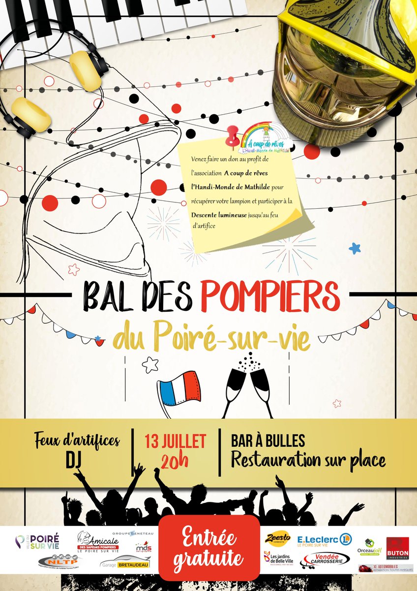udsp85's tweet photo. 🥳 Vous avez envie de passer une bonne soirée? L'amicale des Sapeurs-Pompiers du Poiré sur Vie vous donne rendez-vous samedi 13 juillet pour leur traditionnel Bal des Pompiers. @udsp85 #baldespompiers https://t.co/QvUsnx6GGK