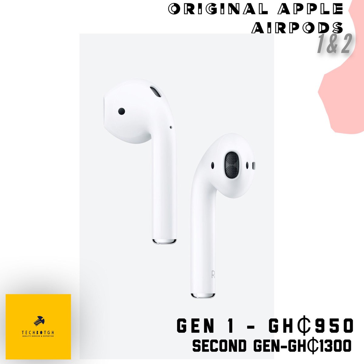 raainnovations's tweet image. AIRPODS 2 
1300 Ghana Cedis #Techbot