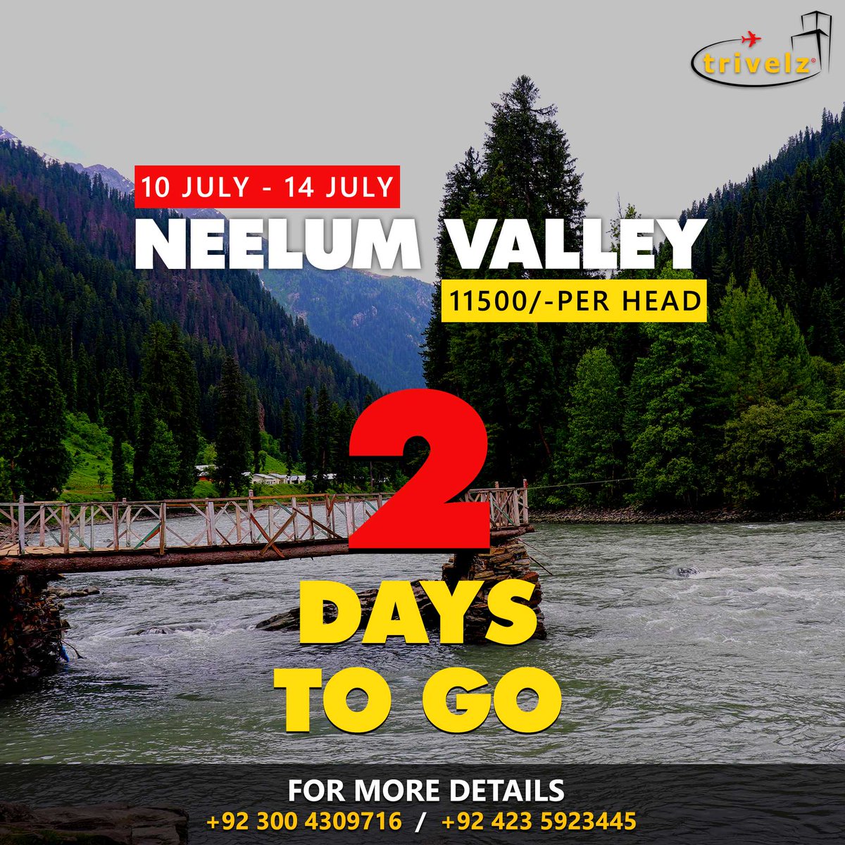 Only two days left for the Neelum Valley trip. Book your seats now!
📱 0320-1010019, 0336-4309716, 0300-4309716
Visit: trivelz.com
#VacationsPlan #Trips #Tourism #pakistan #pakistantourism #travelandtourism #worldtour #vacations #holidays #NeelumValley