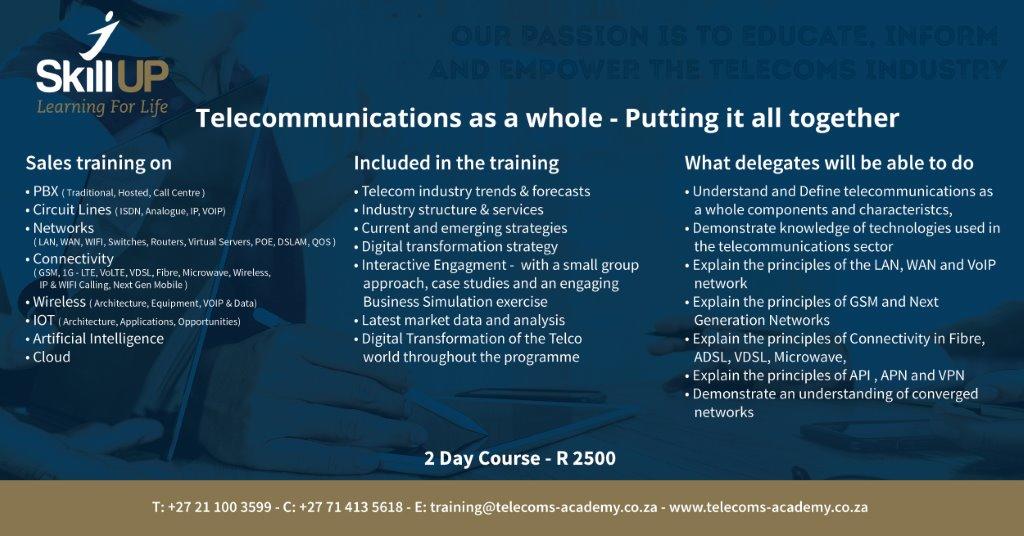 Space still available for bookings in July &amp; August for Specialized Sales Training. Please call 021 100 3599 or email resume@telecoms-academy.co.za for more information.
