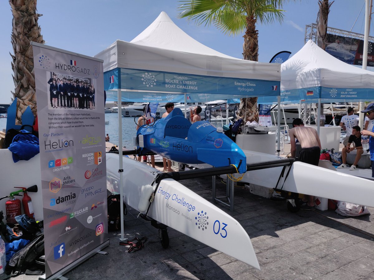 H2Colombia's tweet photo. El hidrógeno no solo son buses, carros y trenes, también es barcos y yates. #Hydrogadz es un pequeño catamaran que posée una celda de hidrogeno de 5 kW desarrollada por @HelionPower y presentada en el Monaco Solar &amp; Boat Energy Challenge #Solarboat #mcsebc https://t.co/L0RsUKBcww