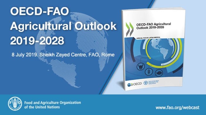 FAOnews's tweet photo. 🔴  LIVE | Launch of the @OECD-@FAO Agricultural Outlook 2019-2028 

🎥 Follow the press conference via webcast: https://t.co/UL8uj9mJpy

🙋‍♂️ Send us your questions using #AgOutlook, we'll submit them to our panelists. https://t.co/038ibB1sZZ