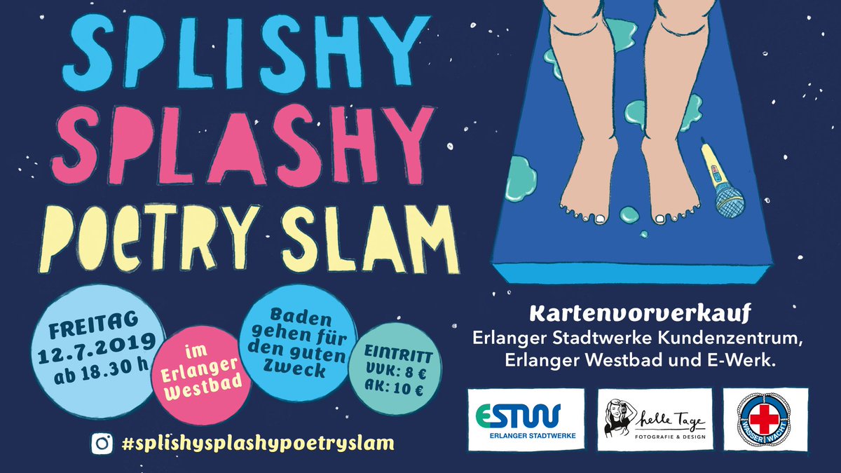 Diesen Freitag ist es soweit!☀️ Der beliebte 🎉Benefiz-Sprungturm-Slam🎉 kommt ins Erlanger WESTBAD🏊‍♀️ Noch keine Karten?! – Tickets für 8 Euro bekommst du in den Vorverkaufsstellen. Mehr Infos unter: estw.de/splishy-splashy  #splishysplashypoetryslam #ESTW #poetryslam #Westbad