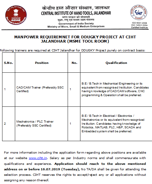 #MYMSME openings for DDU-GKY project at CIHT Jalandhar https://t.co/AHPKJ840dX