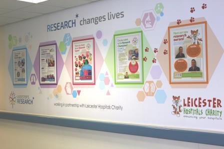 LeicResearch's tweet photo. It's complete! Please visit our #ResearchWall @Leic_hospital - you'll find it on Level 0, Balmoral building at #LRI (next to the L'Eat restaurant). https://t.co/82Q2WNxmNy