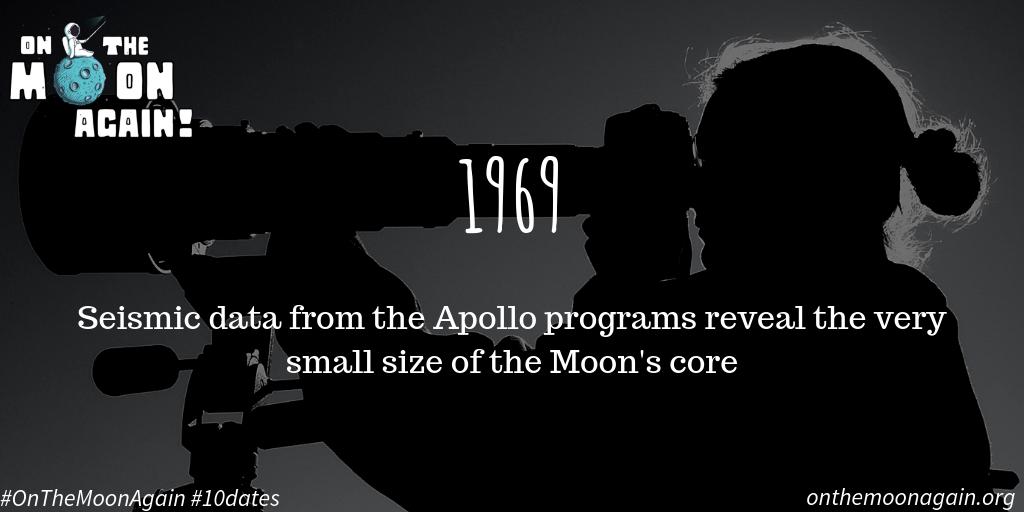 OnMoonAgain's tweet photo. 1969 was a VERY important year for the #Moon! It was the first time humans set foot on it, and that helped studying the Moon in 3 ways : 
2 :Seismic data from the Apollo programs reveal the very small size of the Moon's core 
#OnTheMoonAgain #10dates https://t.co/V0ekL7Ymz4