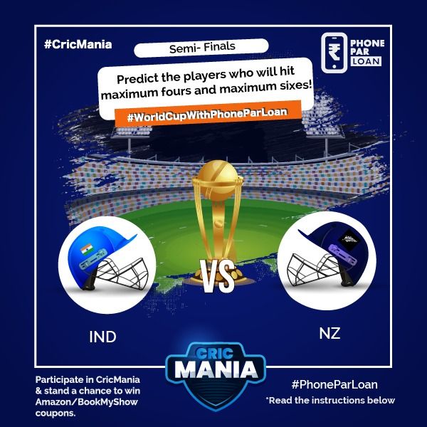 ollycredit's tweet photo. #PredictAndWin

#SemiFinals  #INDvsNZ

India will take on New Zealand in the first semi - final clash. 

Who do you think is going to smash the boundaries?

Predict your semi - finalists and stand a chance to win #Amazon/ #bookmyshow coupons.

#Worldcupwithphoneparloan #TeamIndia https://t.co/sH0HxMy05o