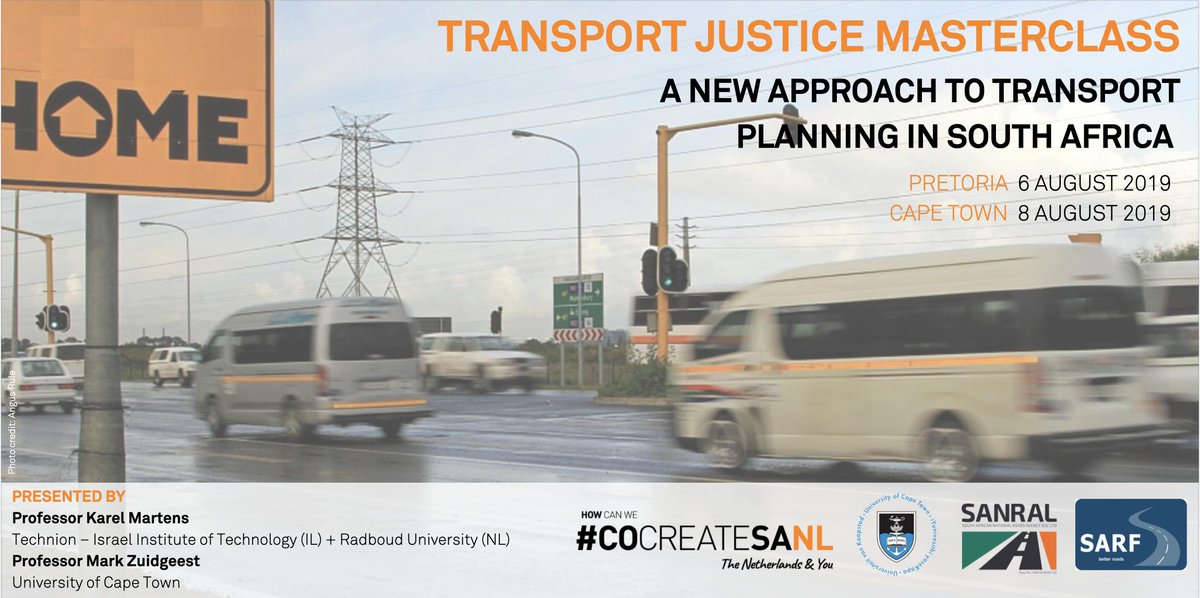 NLinSouthAfrica's tweet photo. Drawing on his book, Transport Justice, Dutch Professor @karel_martens will outline the new role of transport planners if they are to contribute to a more equitable transport system.
The #masterclass will take place in CT and Pretoria https://t.co/1LsuPWX3y4
#cocreate2MOVE https://t.co/MPX8kOHucd