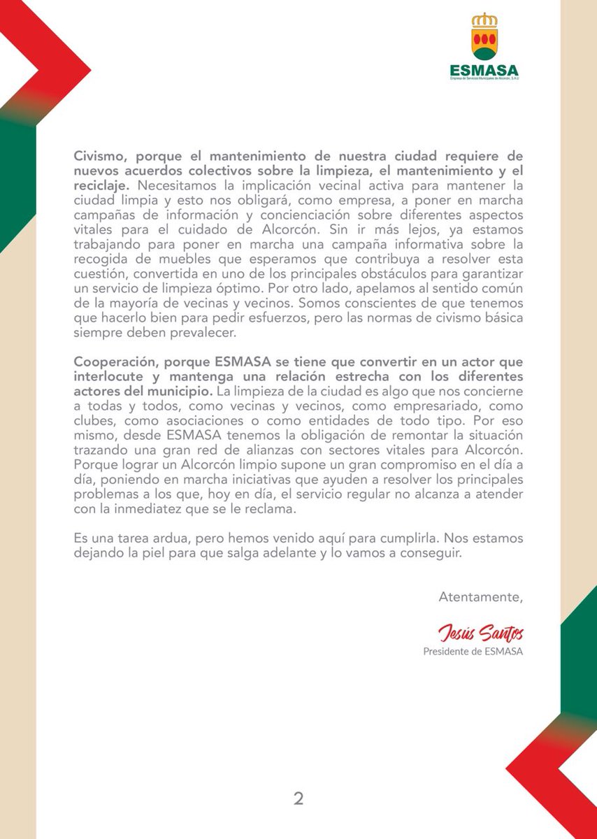 ✉️ He escrito una carta dirigida a las vecin@s de #Alcorcon sobre la situación de la limpieza. Intentamos explicar los principales problemas que nos estamos encontrando y pedimos tiempo para resolver asuntos que consideramos de carácter estructural.

Te agradecemos tu paciencia👇