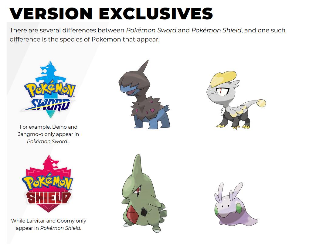 Pokemon Sword and Shield Version Exclusives