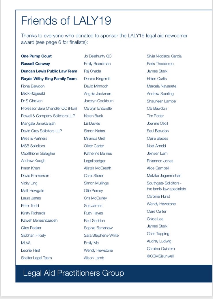 4/ We think we are the only legal awards which are part-sponsored by crowdfunding, and we thank all our Friends of LALY19 for donating to support our vital Legal Aid Newcomer award. 

#17reasonswhyLALYsarespecial #LALY19