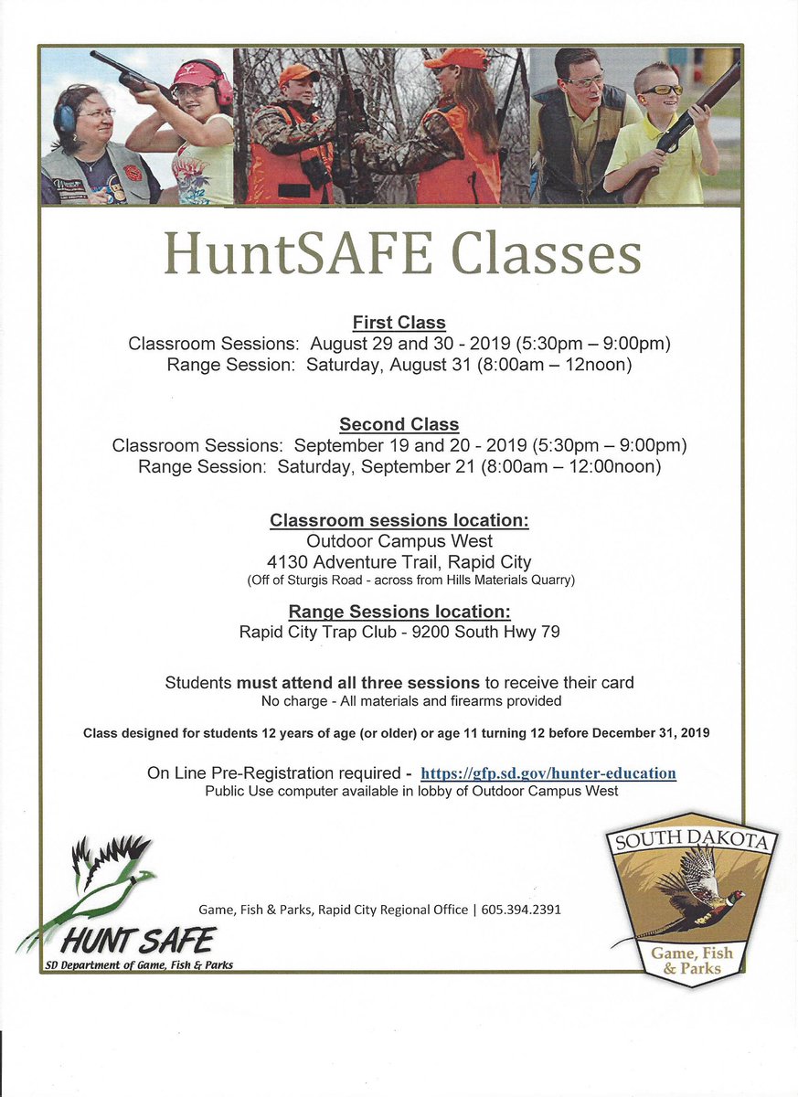 Check out our fall line-up of Hunt SAFE classes &amp; get your kiddos (or yourselves) signed up! 

gfpga.sd.gov/outdoor-learni…