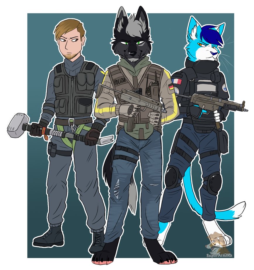 Superathena A Colored Sketch Commission For Jackwolfen On Furry Amino These Characters Are Dressed As Operators From The Game Rainbow Six Siege His Human Friend Is Sledge Huttser Is Bandit