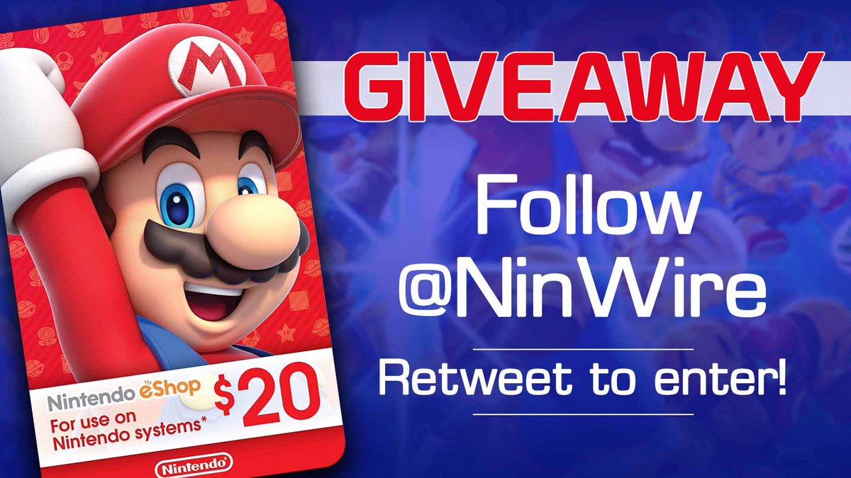 NinWire's tweet photo. Giveaway time! Win a $20 eShop gift card from Nintendo Wire. Follow and retweet to enter. Winner selected 7/22. TWO codes will be given away when we hit 2k tweets! 🎉 https://t.co/a5NPbM03Xv