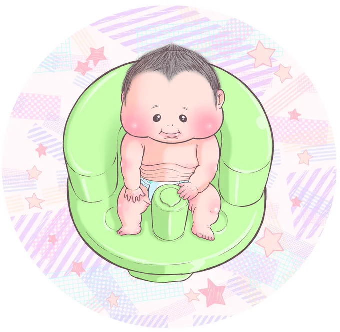 立派な段腹になっていた(ぷにすけ:0歳5ヵ月)。
#育児絵日記 