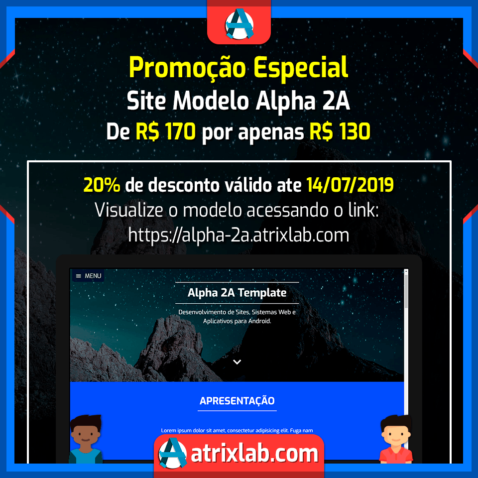 atrix_lab's tweet photo. Promoção Especial da semana válido até 14/07/2019

Sites de Baixo Custo Modelo Alpha 2A com 20% de desconto, de R$ 170 por apenas R$ 130
Visualize o Modelo: https://t.co/7wQpQ13See

Qualquer dúvida ou para adquirir entre em contato pelo WhatsApp: https://t.co/npHJCQJhGL https://t.co/1vbTMyJJ7l