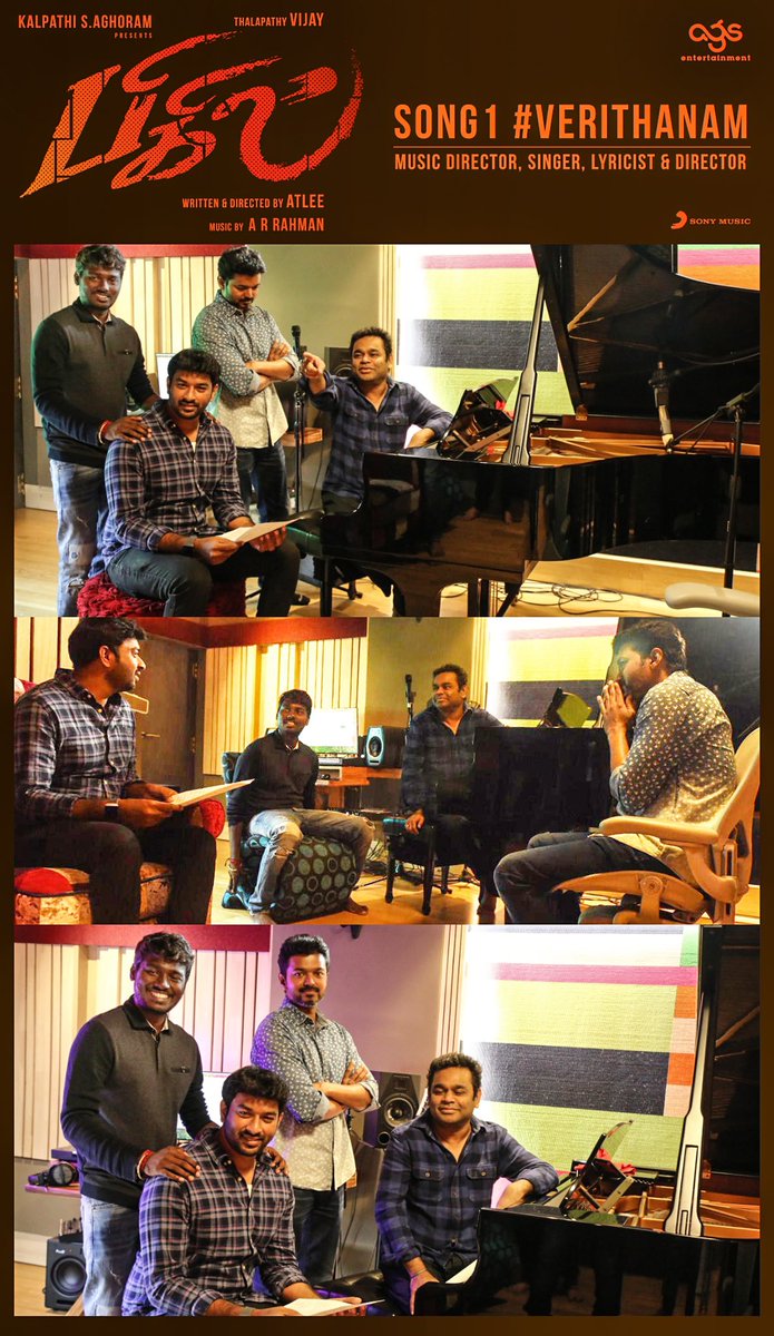 A big thank you to our #Thalapathy from all of us (His fans) for granting our request to sing in this album Trust me the song is #Verithanam Thank you @arrahman Sir, @Atlee_dir @Lyricist_Vivek for making this happen @SonyMusicSouth #Bigil