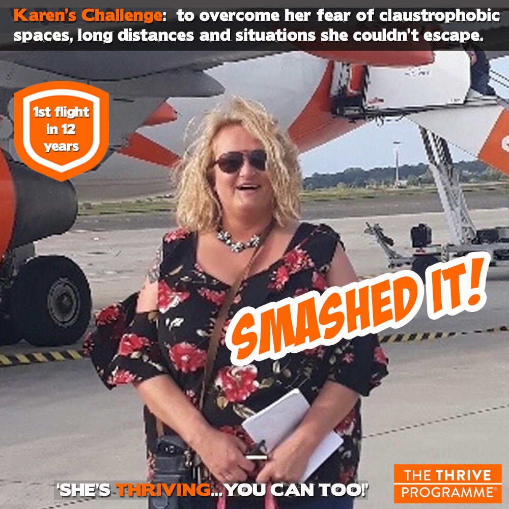 Today's #smashedit is Karen, who took her first flight in 12 years. Although she didn’t have a fear of flying, she strongly disliked claustrophobic spaces and avoided situations where she couldn’t escape. Now thanks to #thriveprogramme she is smashing it ! #loveyourlife