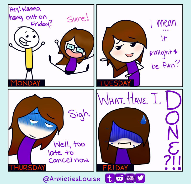 AnxietiesL's tweet photo. Why do I keep making plans?
#comic #webcomic #comics #socialanxiety https://t.co/ASc0cRacfg