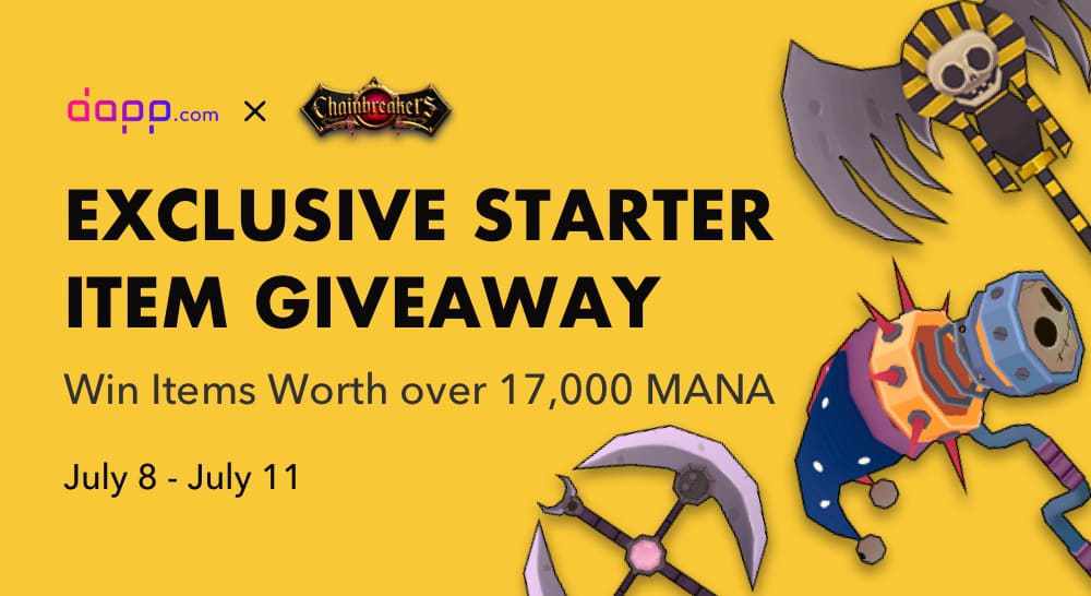 dapp_com's tweet photo. Here comes the GIVEAWAY contest with @cchainbreakers !🎁15 exclusive starter items are waiting for you to grab!

🗓️Time: July 8 - July 11
Join NOW>>> https://t.co/7xO62NOSuK
Don't forget to tag your friends.😜 https://t.co/WHttX1IuT1