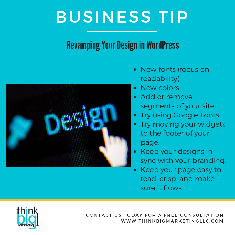 ThinkBigMktg's tweet photo. #ThinkBig #Design #RevampYourSite #WordPress #BusinessTip https://t.co/fXgtqETIDD
