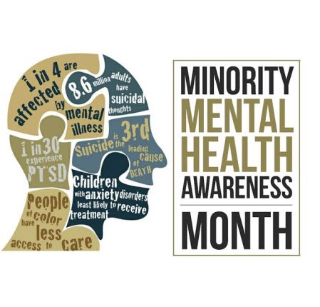 DoctorOlele's tweet photo. #RT @GPSmindset: July is Minority Mental Health Awareness Month. Mental illness doesn’t care about your background or race, but access to care might.
#mindset #mentalhealth #gpsmindset #somedocs #somepsych #psychtwitter #psychiatrymatters #minorityment… https://t.co/oYcXYFuteg
