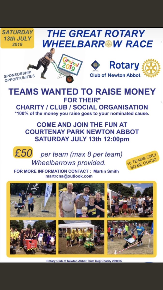 There’s still time to sponsor us for this great event!
Our Manager <a href="/BrownAymi/">Aymi Brown</a> and some of the residents from the <a href="/MeadowsideNA/">Meadowside Charity</a> will be running to raise funds for the Charity!
<a href="/rotarynewtonabb/">Rotary Newton Abbot</a> <a href="/Sherwoodsonline/">Sherwoods</a> <a href="/CharlesRoyleIFA/">Charles Royle and Co</a> <a href="/TeignbridgeCAB/">CA Teignbridge</a>  #greatrotarywheelbarrowrace