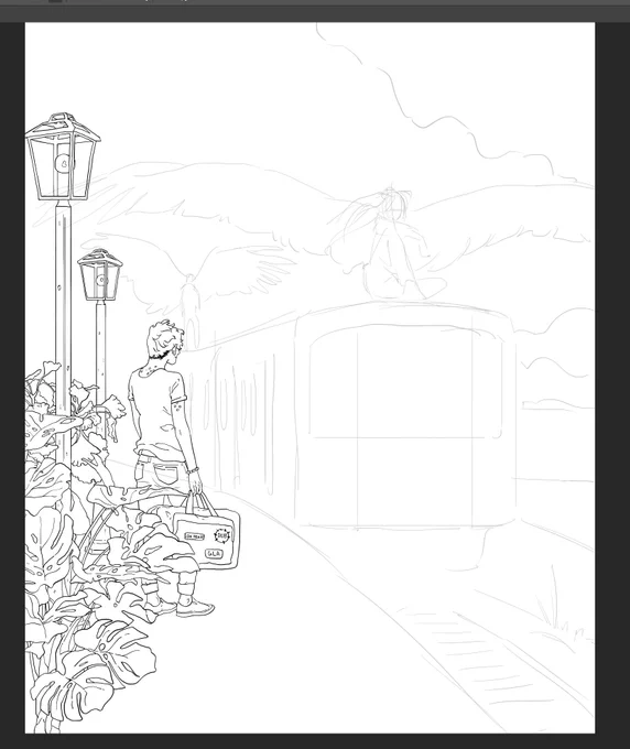 Work in progress! Two of my favorite things to draw, train stations and angels. 