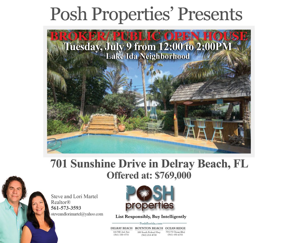 WSGroupPEP's tweet photo. Join Steve &amp; Lori Martel tomorrow at their BROKER/ PUBLIC OPEN HOUSE!
#PoshProperties #PoshFlorida #forsale #SouthFloridaRealEstate #Realtors #HomesNearme #2ndhome #BrokerOpenHouse #OpenHouse #DelrayBeach #Florida #DelrayBeachRealEstate #Paradise #FloridaLiving #FloridaLifestyle https://t.co/ifp0Ez6sJv