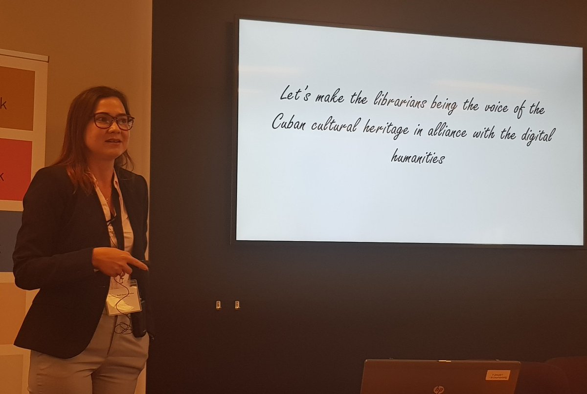 miss_wisdom's tweet photo. Really enjoyed hearing @lema2r tell #LibDH2019 about digital humanities training taking place across Cuba @hdcicuba https://t.co/vXoSwCj0BF