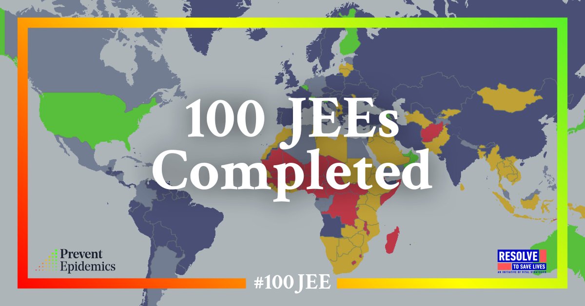 ResolveTSL's tweet photo. This week we are excited to celebrate a momentous achievement, 100 JEEs or epidemic preparedness 'report cards' completed. Throughout the week we & partners @CDCGlobal @WHO will be sharing videos & more on what this means & what it took to get here. #100JEE #PreventEpidemics https://t.co/CSb90ma0jh