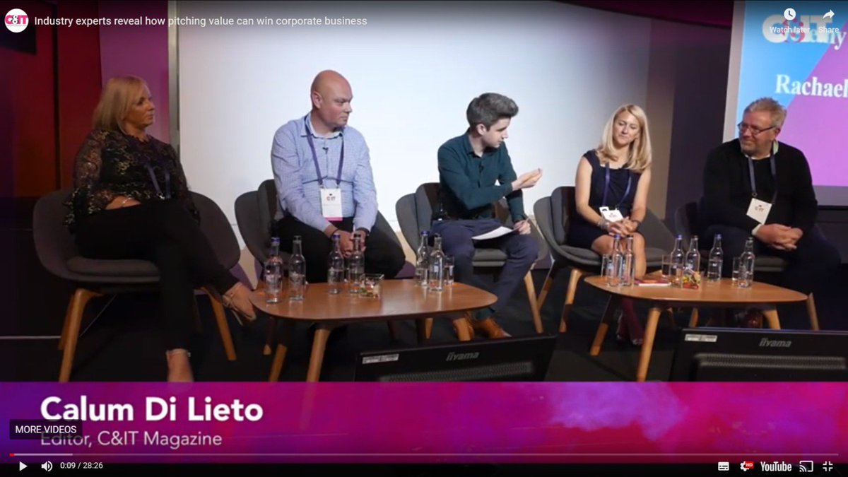 WeAreBeVivid's tweet image. Pitching 'value' can win corporate business - BE Vivid join panel discussion at @CITmagazine 2019 Summit with fellow industry professionals youtu.be/FGMmALNtOiE #eventprofs #agencyvalue