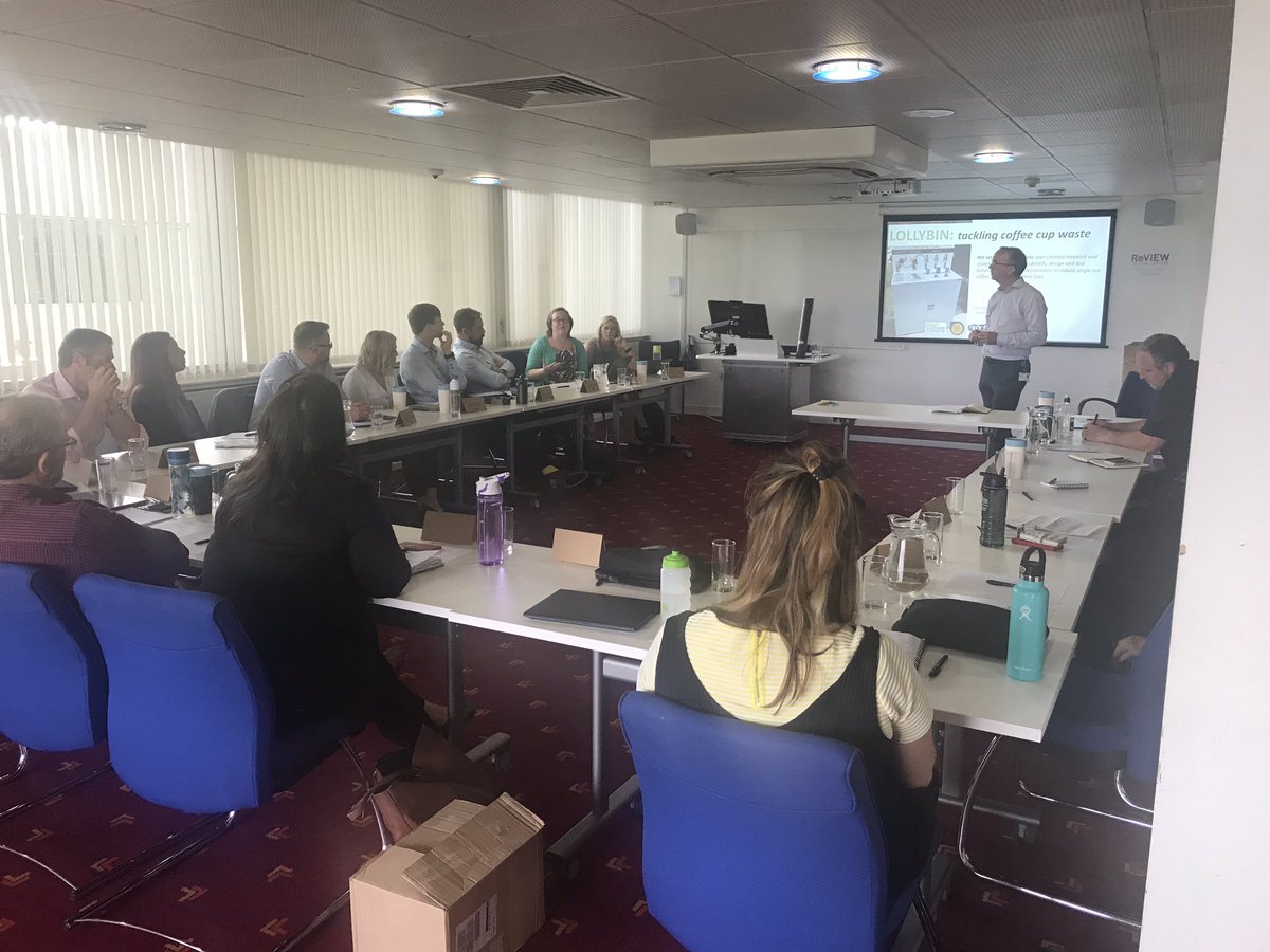 VALofthouse's tweet photo. So great to see the outputs from the #Lollybin project stimulating fascinating discussion @sustainlboro Industry roundtable about the massive challenges around #singleusecoffeecups #reusablecups with @lborolondon @debralilleyLDS https://t.co/pUZq9SvDIu