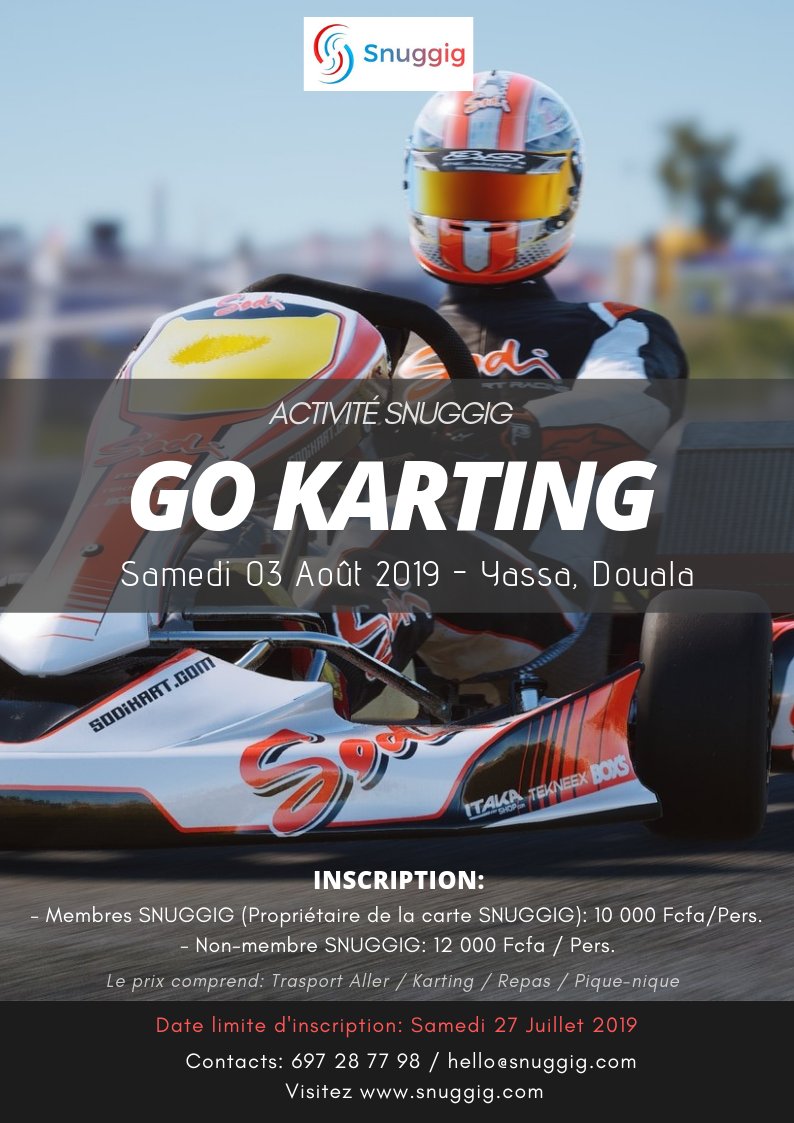 CresyCard's tweet photo. Après le succès de notre excursion sur l'Île de Djebalè, ne ratez pas notre prochaine activité. Nous vous proposons des tours de Karting.
📌 Samedi 03 Août 2019 à Yassa, Douala.
Plus d'infos: +237 697287798 - hello@snuggig.com
#Snuggig
#SnugUp #Lifestyle237 https://t.co/HjJTofdZ5v