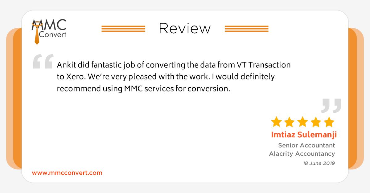 mmcconvert's tweet image. Thank you Imtiaz Sulemanji &amp;amp; Rajeshri Mandalia for using and admiring our services of converting VT to @Xero . We are highly obliged by your review  

#Review #XeroConversion #MMCConvert