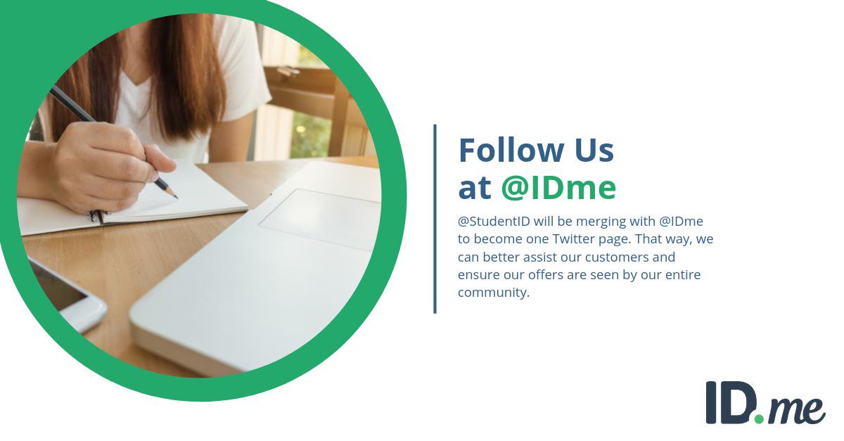 StudentID's tweet image. Update: The @StudentID and @IDme Twitter pages will be merging as one––follow us at @IDme to stay in the loop with product updates, discounts, and more! @StudentID will soon be deactivated.