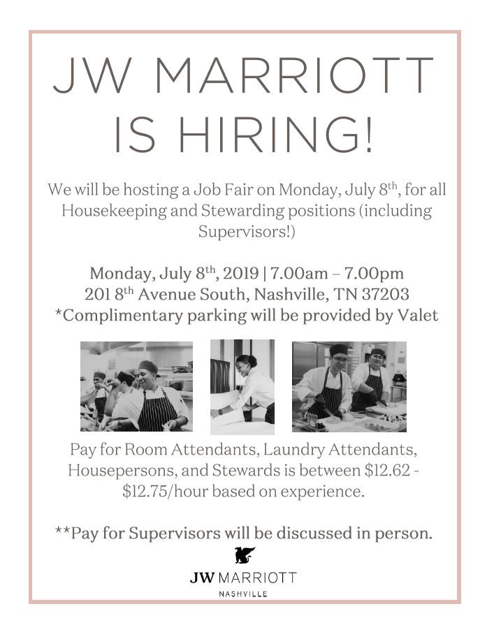 ETT_RADIOSHOW's tweet photo. REMINDER:

@jwmarriottnash is hiring! Mark your calendar to attend the #jobfair TODAY from 7 am-7 pm! Immediate on location #interviews to land that ideal job! Be sure to let them know you heard about them on
@ETT_RADIOSHOW 

**HELPING YOU MAKE CAREER MOVES** https://t.co/zBOxpdXAKn