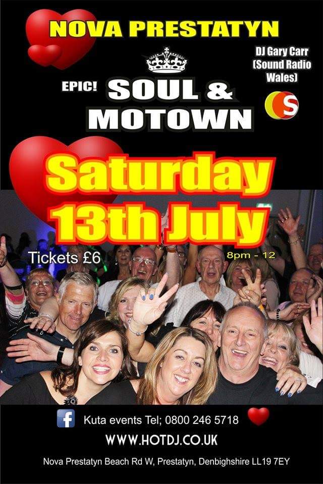 KutaEvents's tweet photo. This Saturday @NovaPrestatyn Soul &amp; Motown with Gary Carr @SoundRadioWales 
Tickets at Nova reception now https://t.co/A7Z6pYkR1N