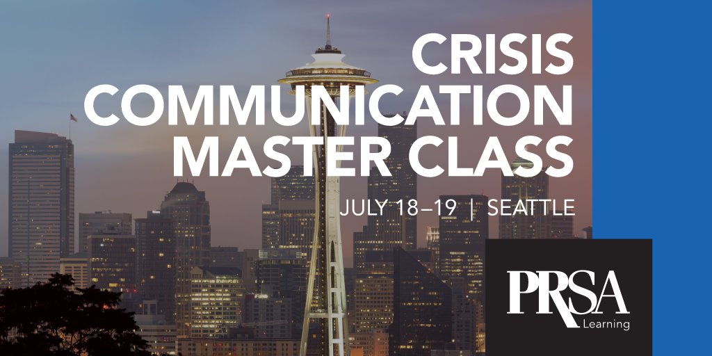PRSA's tweet photo. Join PRSA, @garciahf, @hollyhelstrom and @Tiouririne in Seattle for the "Crisis Communication Master Class," July 18-19 to immerse yourself in best practices. Participants who complete the exam will receive a Certificate of Completion. Register today! >> https://t.co/azmn25Ipf2 https://t.co/8E60pYvCjD