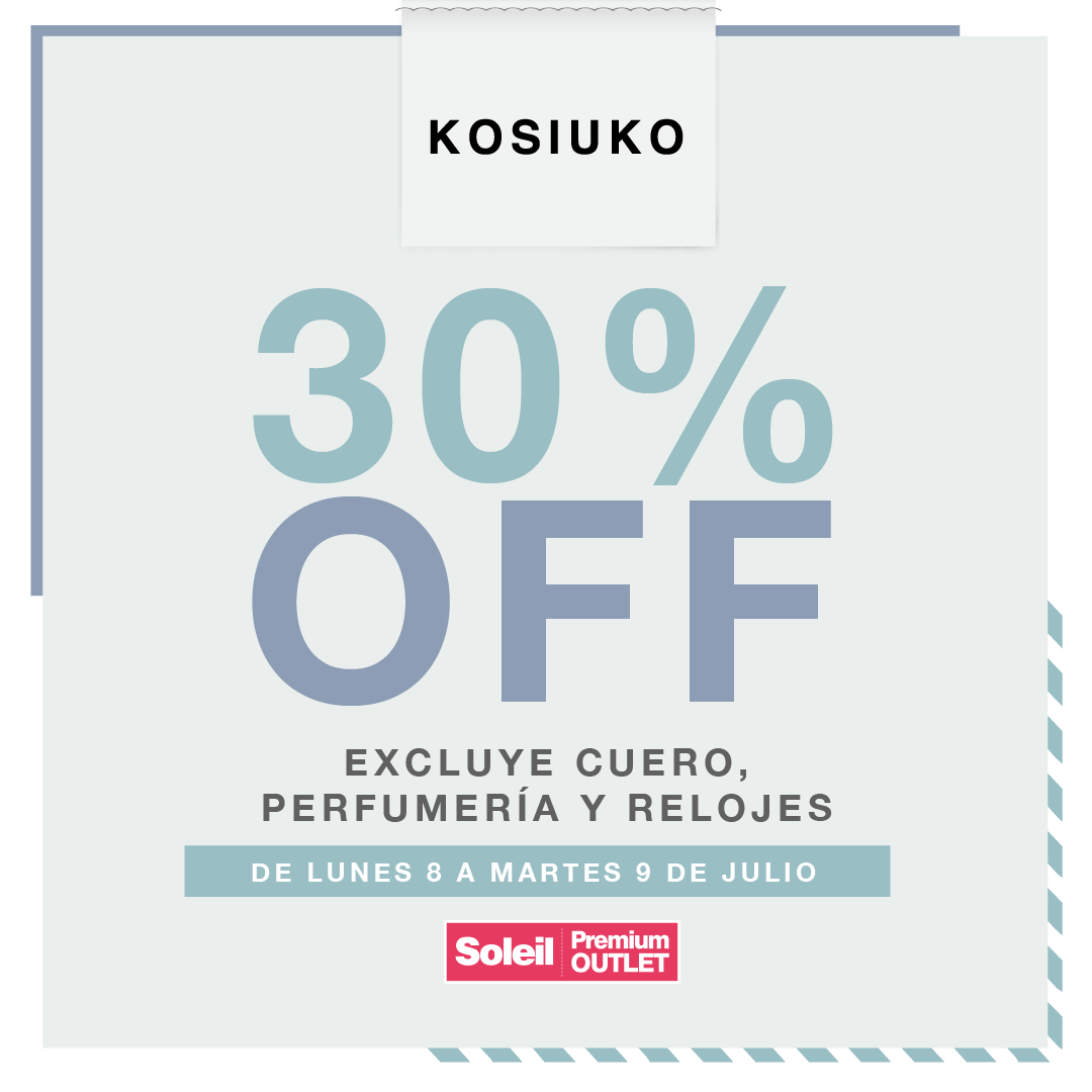 SoleilOutlet's tweet photo. 👉 ¿Te vas perder el 30% de descuento de @kosiukooficial ? 😉 Venite este lunes 8 y martes 9 a Soleil Premium Outlet y llevate todo lo que más te guste. 🤗 ¡Te esperamos!👏

Legales: https://t.co/Xaplw1fSOc https://t.co/ZS5TmH4mCn