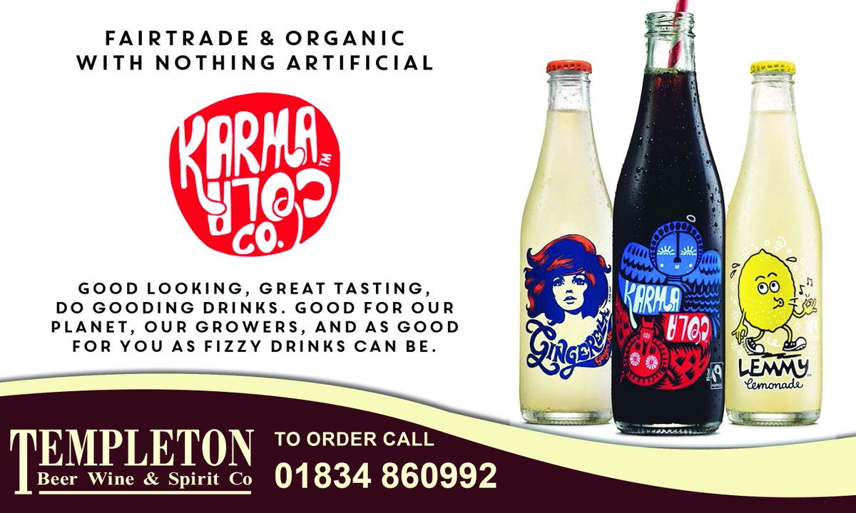 Introducing Karma Cola, plus his friends, Lemmy lemonade and Gingerella ginger ale.

Fair-trade and organic with nothing artificial. As good for you as fizzy drinks can be!

To order call, <a href="/templetondrinks/">Templeton Beer Wine & Spirit Co Ltd</a> on 01834 860992