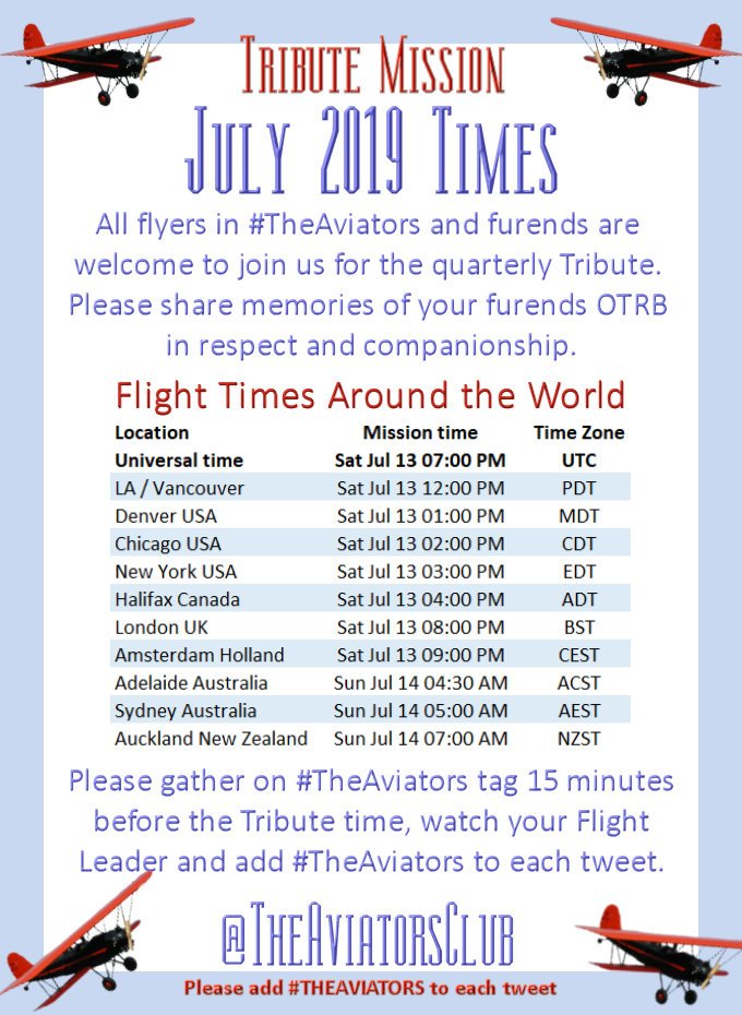 #TheAviators quarterly tribute is on Saturday. It's a time for us all to come together and share memories of furends OTRB. Goggles on and fly with us!