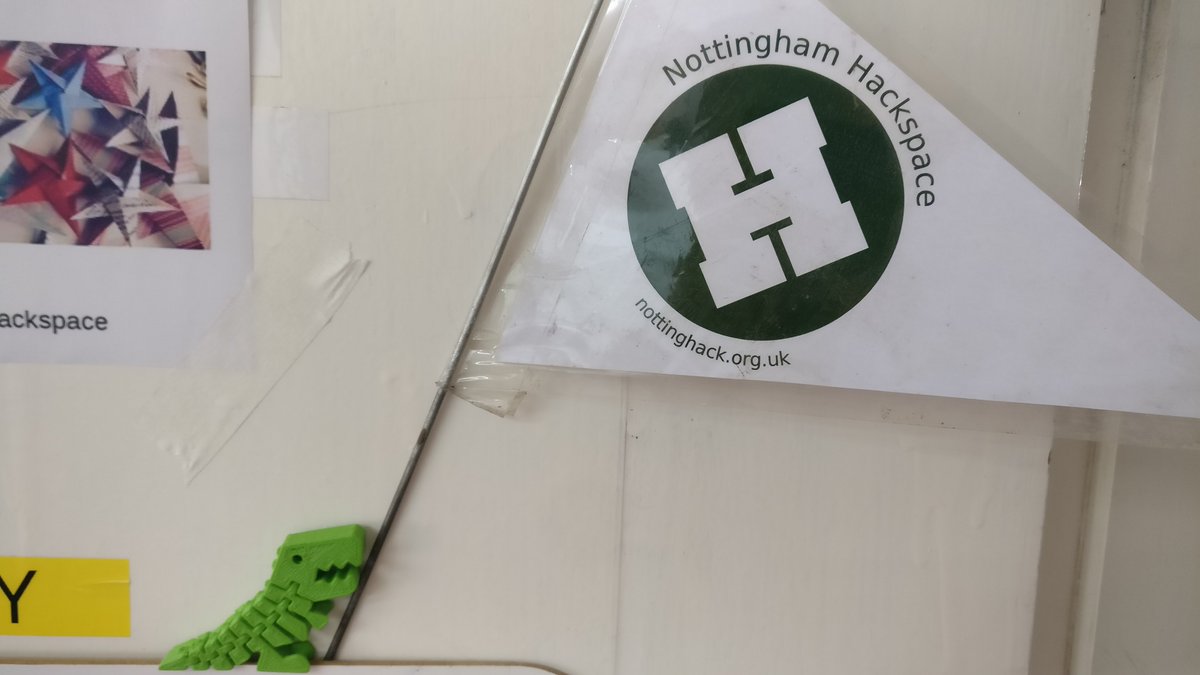HSNOTTS's tweet photo. Sorry for the late update! So our stop this morning was home in Nottinghack, we needed to repair the motorbike, in Hackspace fashion a cable tie did the job! Flex-i Rex-i was chilling in the space, I don't believe it's idea of a PET is correct.... #roadtrip #Hackosaurus #rawwr https://t.co/LA5W1vX3jk