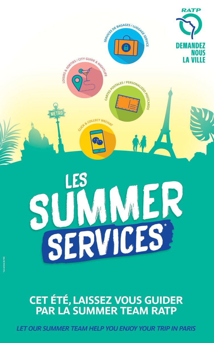 RATPgroup's tweet photo. [TOURISME] Pendant tout l'été, la #RATP déploie une équipe dédiée, « la  SUMMER team » et propose des services sur mesure pour les #touristes  dans leur découverte de @Paris et de @iledefrance https://t.co/1p8qxTSYLa https://t.co/7NvtA3XP8t