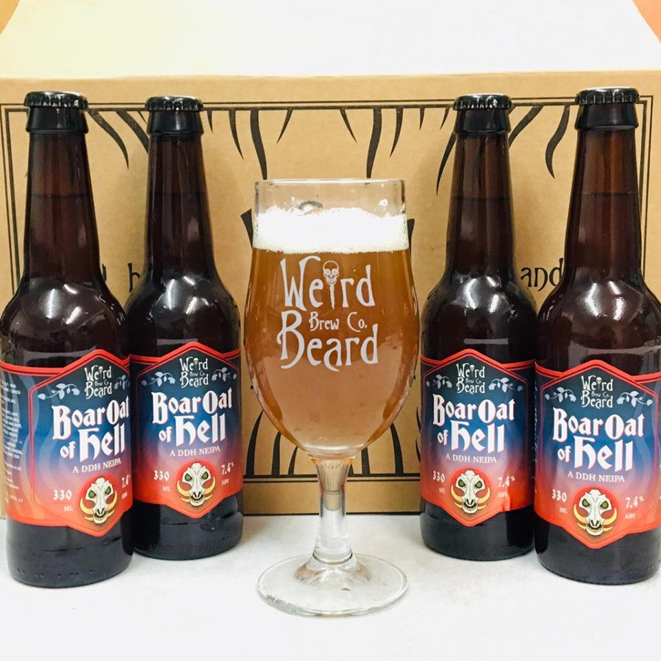 WeirdBeard_Brew's tweet photo. We said we'd never do it, but @beer_boars talked us into it....

Introducing Boar Oat of Hell, our first ever NEIPA. With lashings of Simcoe, Ekuanot, expect an amped up hoppy beast of an IPA bursting at the seams with character. 

Available now for trade and on our Online Shop. https://t.co/lzr8nGitNS