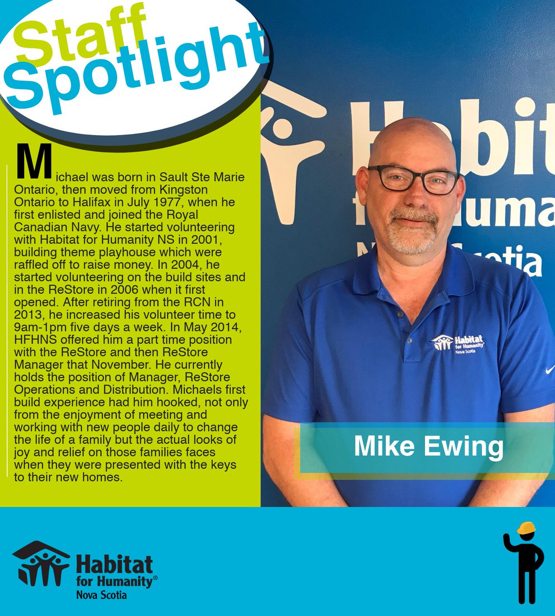 👷🏼‍♂️Staff Spotlight: Mike Ewing!
Mike, your hard work and dedication to Habitat for Humanity NS is not ignored. We thank you for everything you do daily and for everything you’ve done since day one.
Keep up the great work!
🔨💙🏠🌎👨‍👩‍👧‍👦
#habitatforhumanityns
habitatns.ca