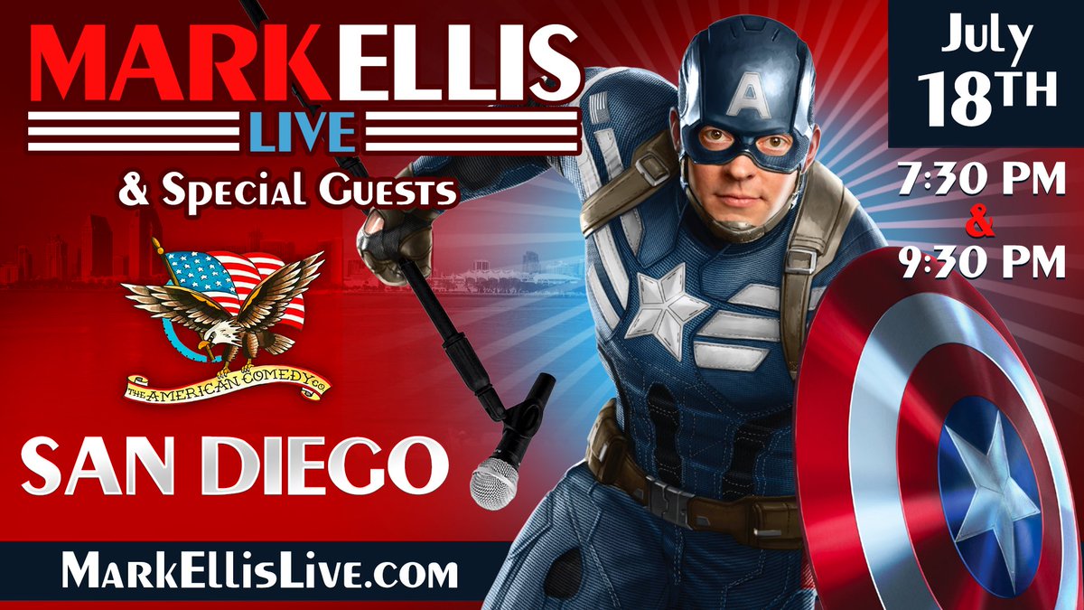 SAN DIEGO Next week is Comic-Con, which means my big stand-up show is almost upon us.  Get dirt-cheap tix for Thursday, July 18 now at <a href="/americancomco/">American Comedy Co.</a> in downtown SD.

2 shows, 2 totally different lineups (ya know, besides me.  I get to do both 🐒)

Tix at markellislive.com!