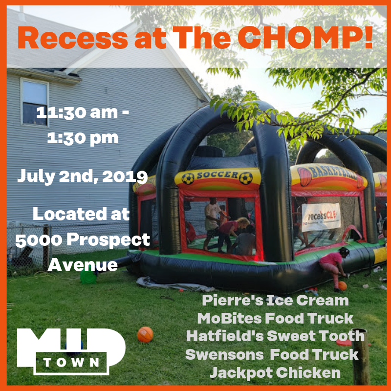 MidTownCleInc's tweet photo. Come ready to play at the CHOMP next week! Get excited for a Giant Bounce House, Battle Lights, & Yard Games @ 5000 Prospect Avenue. Bring your friends, colleagues, & neighbors for summer fun and a bite to eat. Canโt wait to see you there! ๐ฅโ๏ธ๐#MyMidTownCle #TheCHOMP #FunTown https://t.co/bTyqM1czjh
