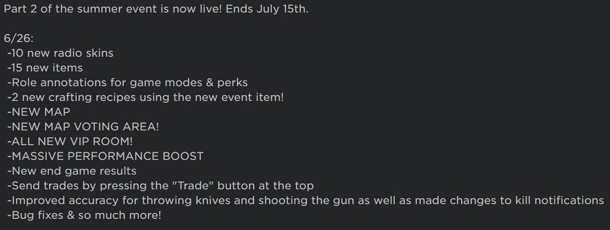 Deboooorag13 On Twitter Guess What Just Went Live In M15 New Radio Skins New Crafting Recipes New Map New Vip Room Much Much More Make Sure To - murder 15 roblox codes still working